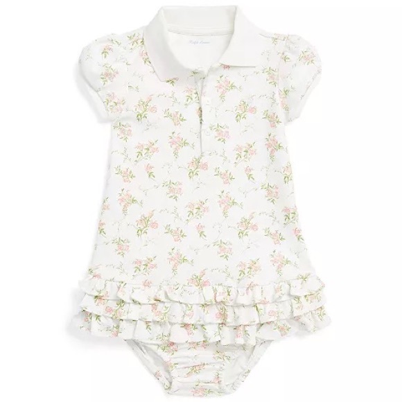 Ralph Lauren Baby Girls Floral Polo Dress and Bloomer - Picture 1 of 11